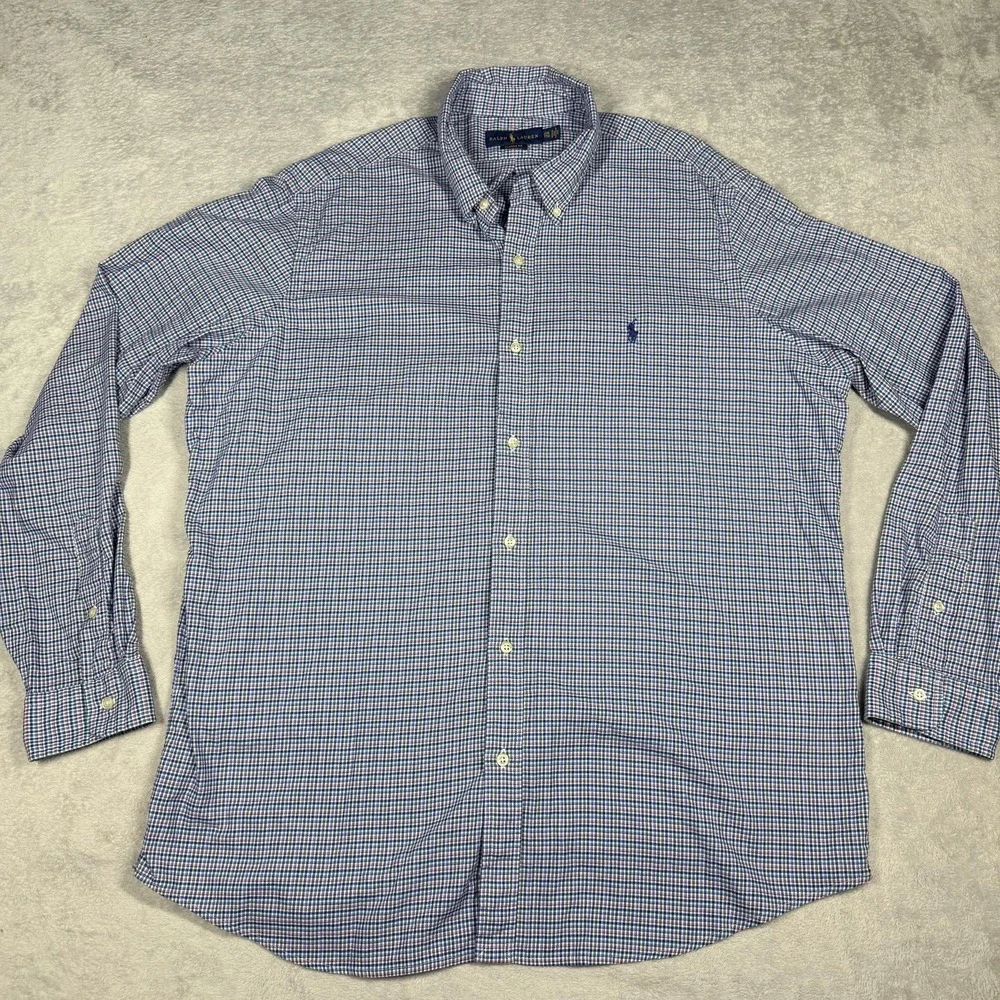 Ralph Lauren Button Down Shirt Mens XXL Blue Green‎ Pink Plaid Classic Fit